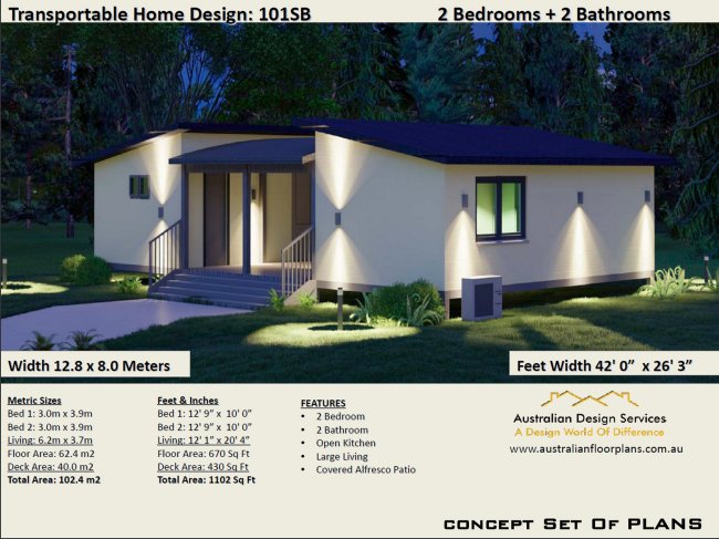 2 Bedroom + 2 Bath Granny Flat:101.2GF