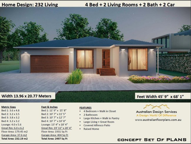 4 Bedroom + Double Garage Plan:232 Living