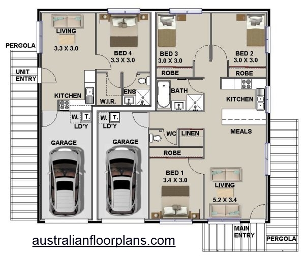 4 Bed Dual Key House Plan