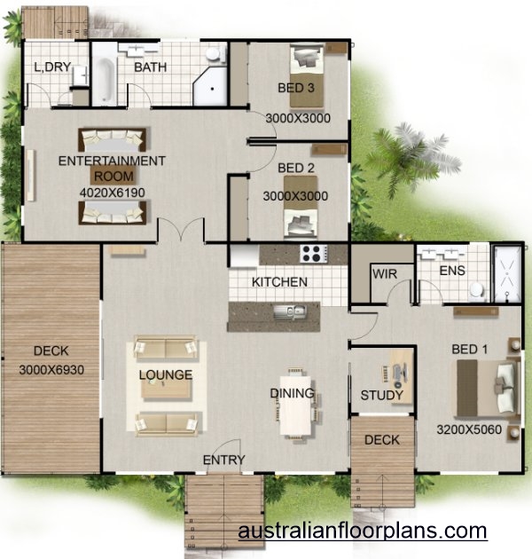 3  bed -100m2 house plans