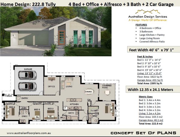 4 Bedroom + 3 Bath House Plan:222.8