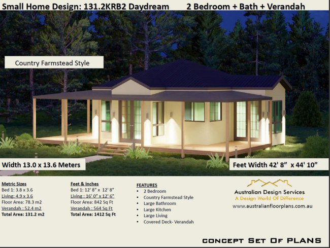 2 Bedroom Small Country House Plan