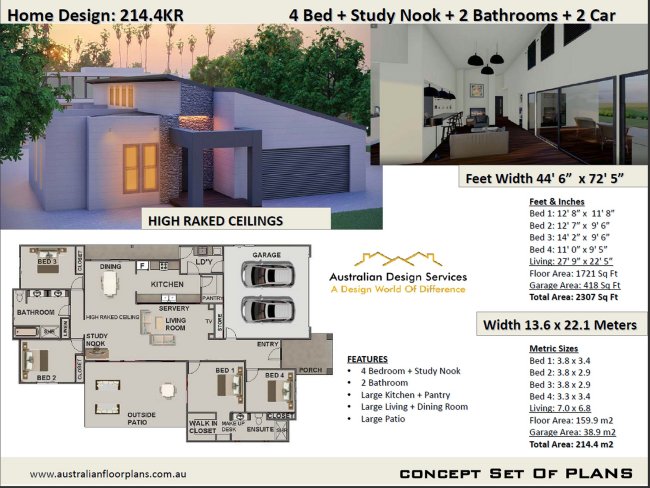 Modern Skillion Roof House Plan:214.4KR