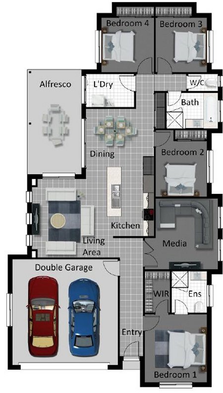 Modern 4 Bed House Plan:208 SB