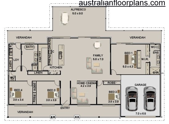 4 Bed Home Acreage Home Plan:409.6