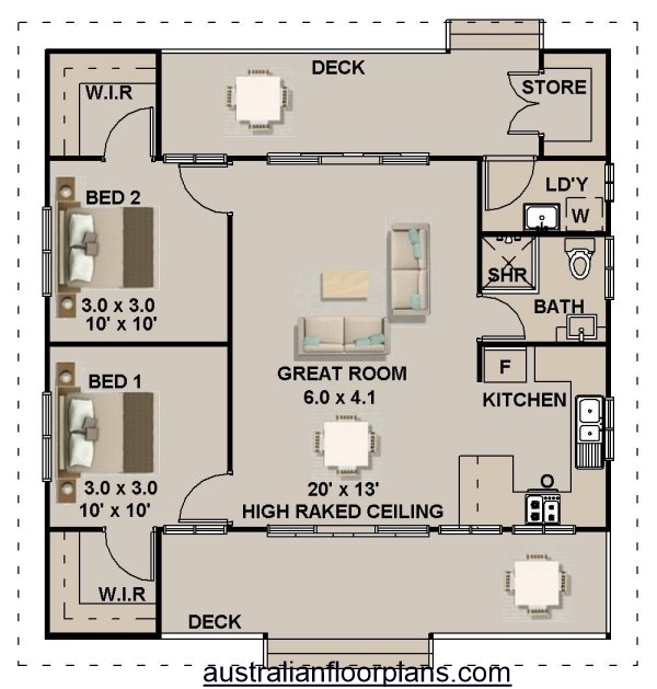 2 Bedroom Small House Plan:59.8 Beach