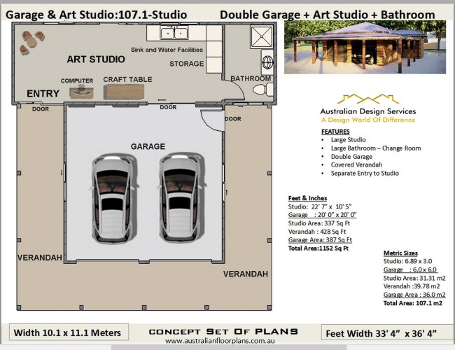 Art Studio + Double Garage Plans