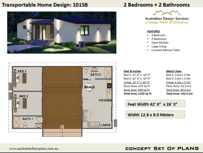 2 Bedroom + 2 Bath Granny Flat:101.2GF