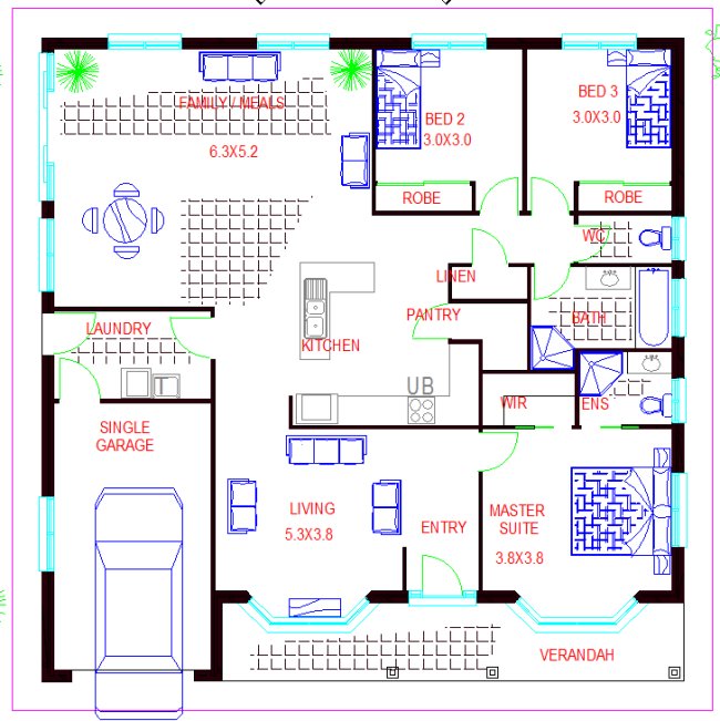 House Plan 3 BEDROOM single GARAGE