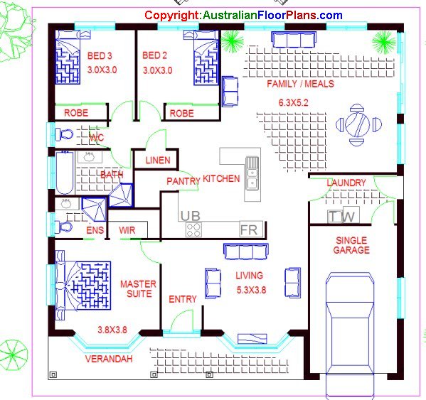 House Plan 3 BEDROOM single GARAGE