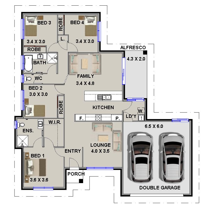4 bed floor plans
