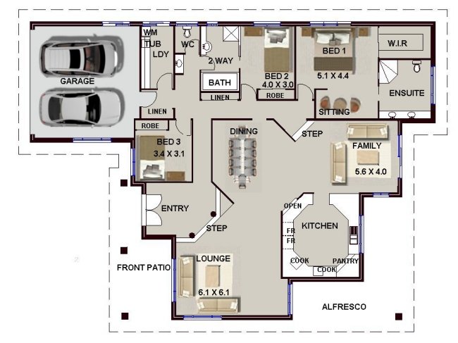 3  bed -sunken lounge