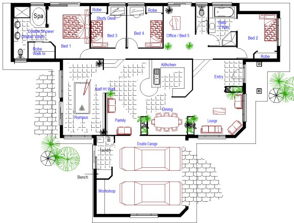 Bed Sloping Land House Plan