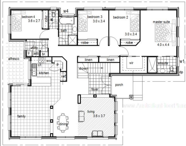 4 Bedrooms - sloping land home plan