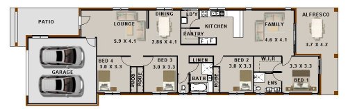 narrow 4 Bed House Plan