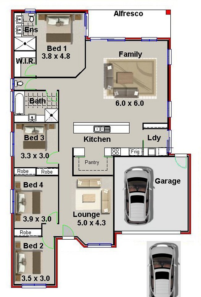 4  bed floor plan