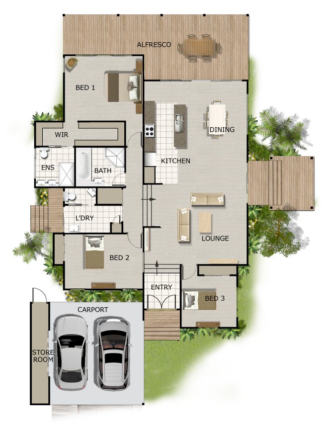 3 Bed Roomhillside plans