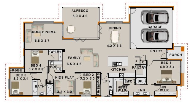 4 bed house plans front modern