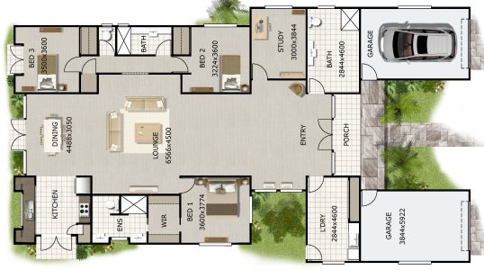 3 Bed + Study or 4 Bed House Plan