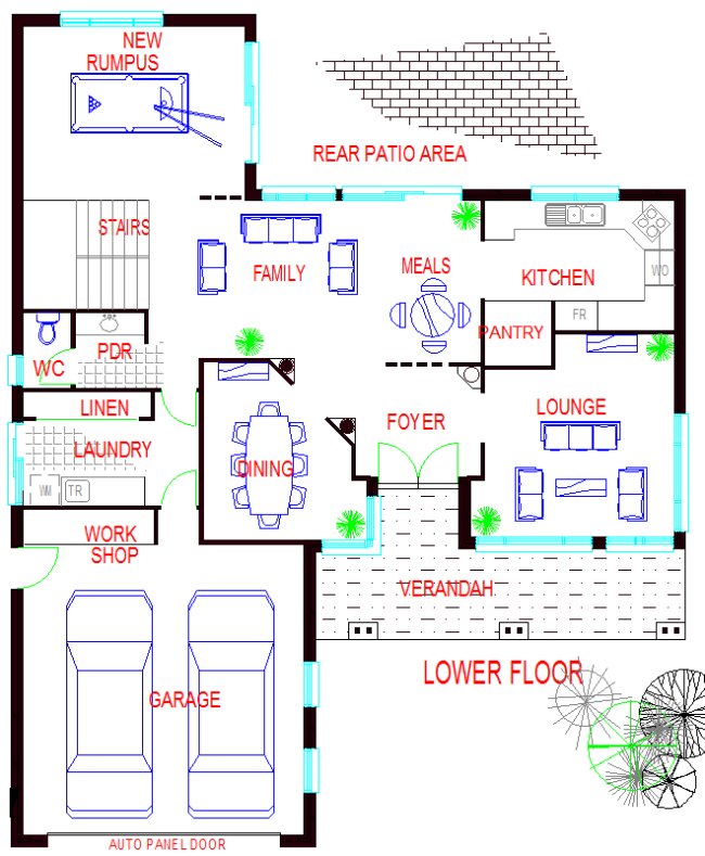 lower floor Two Storey 4 Bed Room House Plan