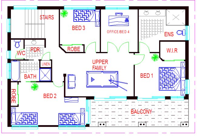upper floorTwo Storey 4 Bed Room House Plan