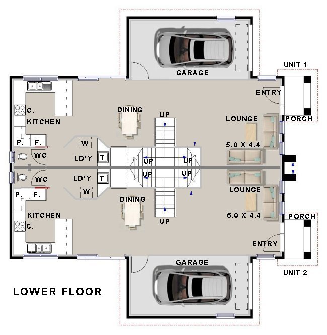 Australian lower floor townhouse for sloping land