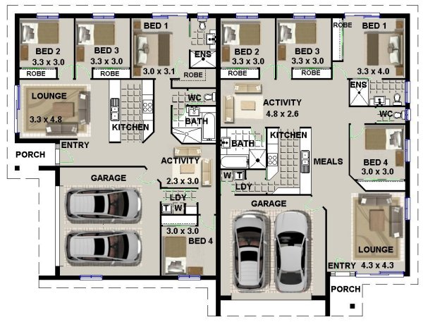 duplex design for corner blocks floor plan