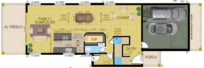 Narrow 4 Bed Room House Plan lower floor
