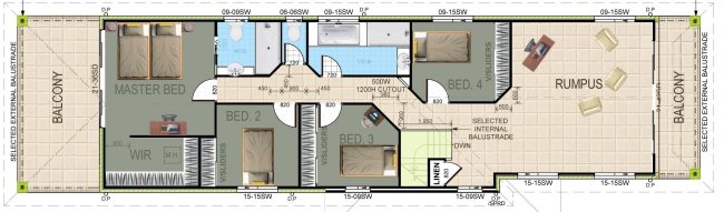 upper floorNarrow 4 Bed Room House Plan