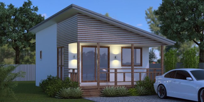 SKILLION ROOF 1  bedroom house design
