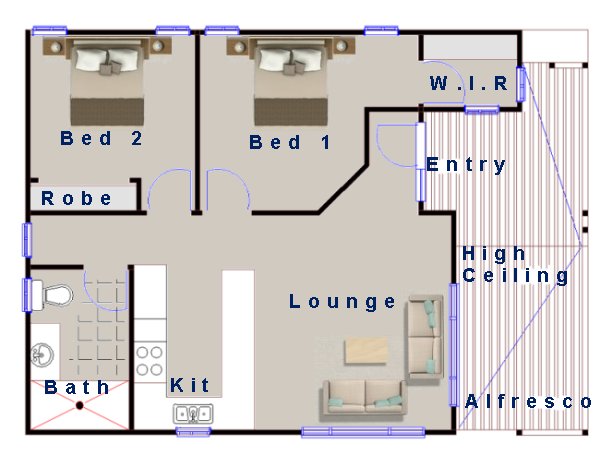 Australian 2 Bed House Plan:75 CLM