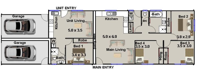  Dual Key floor plans Design- Narrow Lot Design