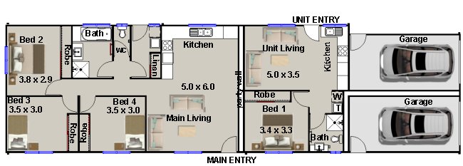 Mirror Dual Key floor plans Design- Narrow Lot Design
