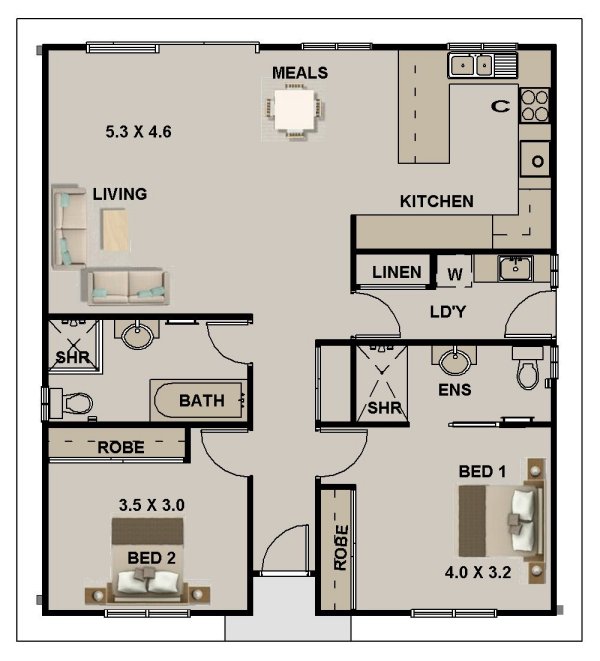 small 2 bedroom house plan