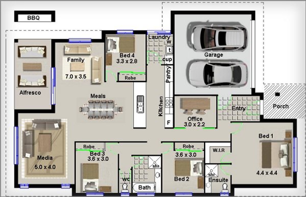 4 bed floor plan narrow house designs